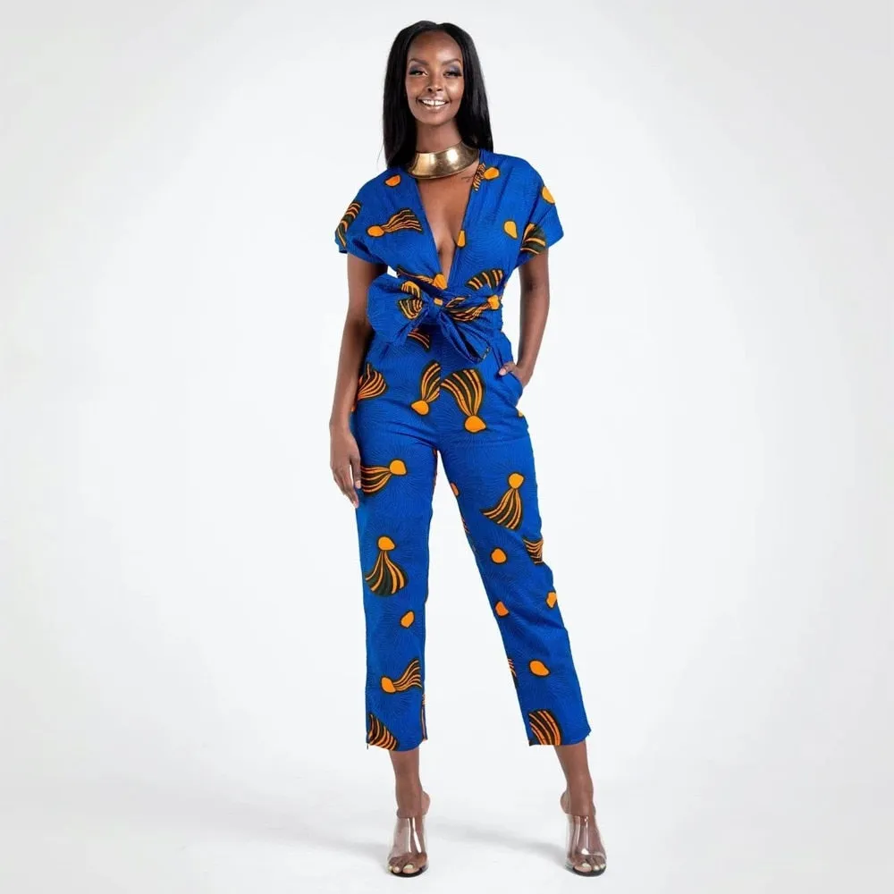African Print Women's Lace Up Jumpsuit