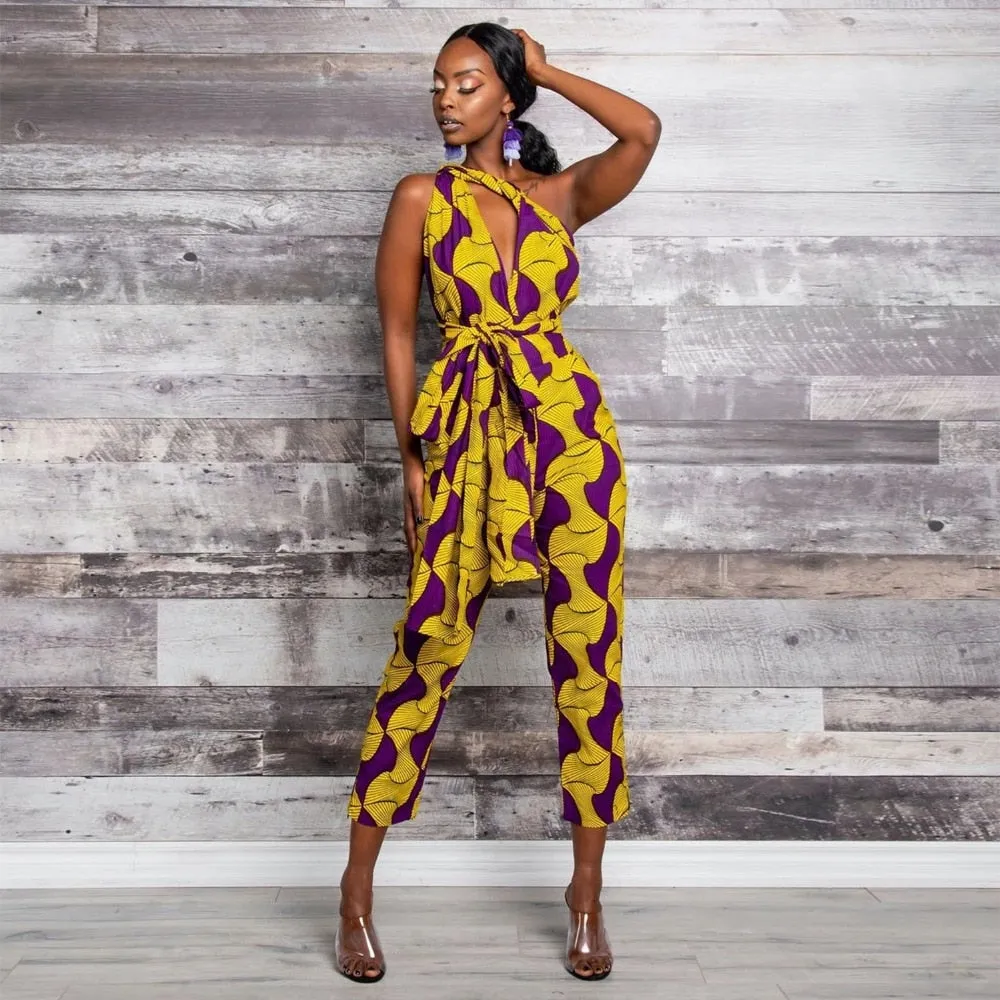 African Print Women's Lace Up Jumpsuit