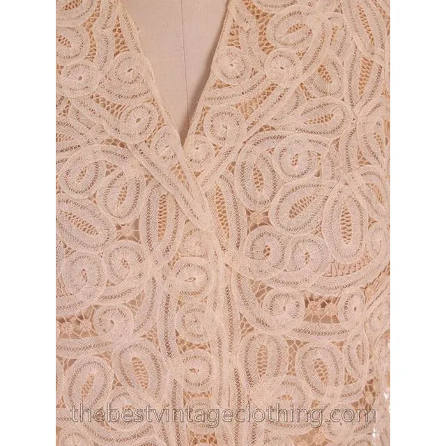 Amazing Vintage Blouse Cream Battenburg Tape Lace 1940s Med- Large