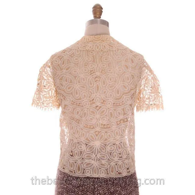 Amazing Vintage Blouse Cream Battenburg Tape Lace 1940s Med- Large