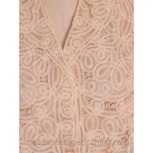 Amazing Vintage Blouse Cream Battenburg Tape Lace 1940s Med- Large