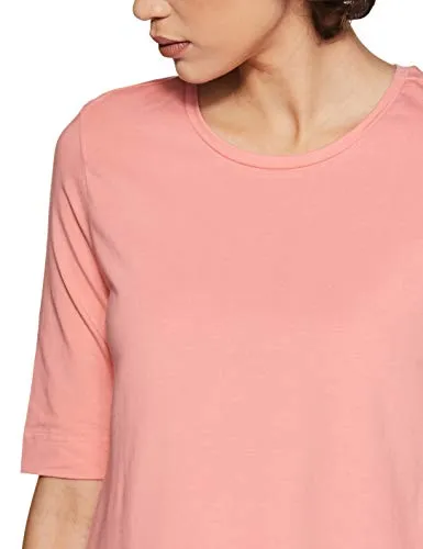 Amazon Brand - Symbol Women's Solid Regular Fit 3/4 Sleeves T-Shirt (SYMSS19TS019_Coral_Medium)