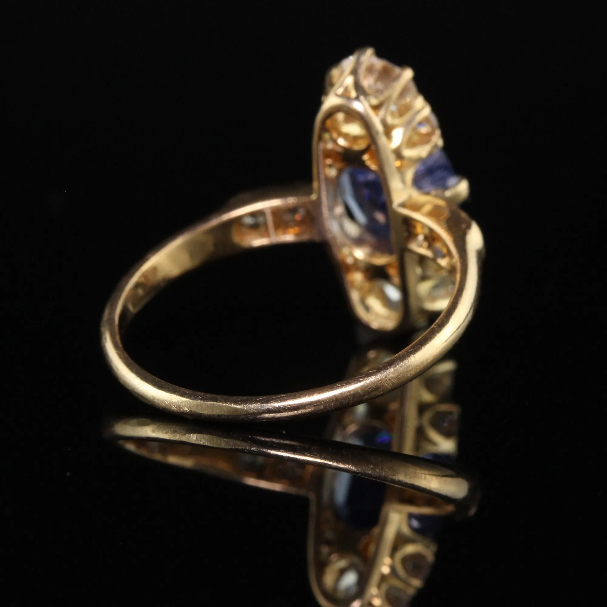 Antique Art Deco Bailey Banks Biddle 18K Yellow Gold Sapphire Diamond Ring - GIA