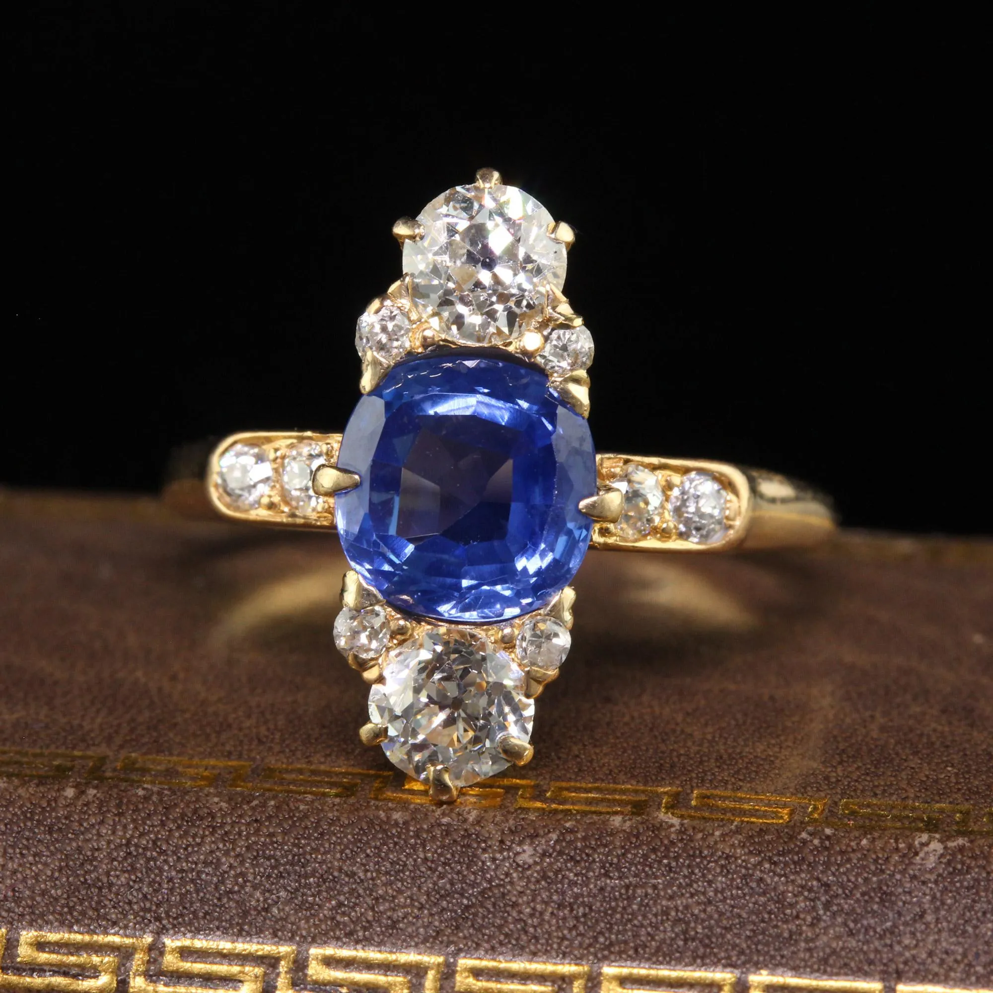 Antique Art Deco Bailey Banks Biddle 18K Yellow Gold Sapphire Diamond Ring - GIA
