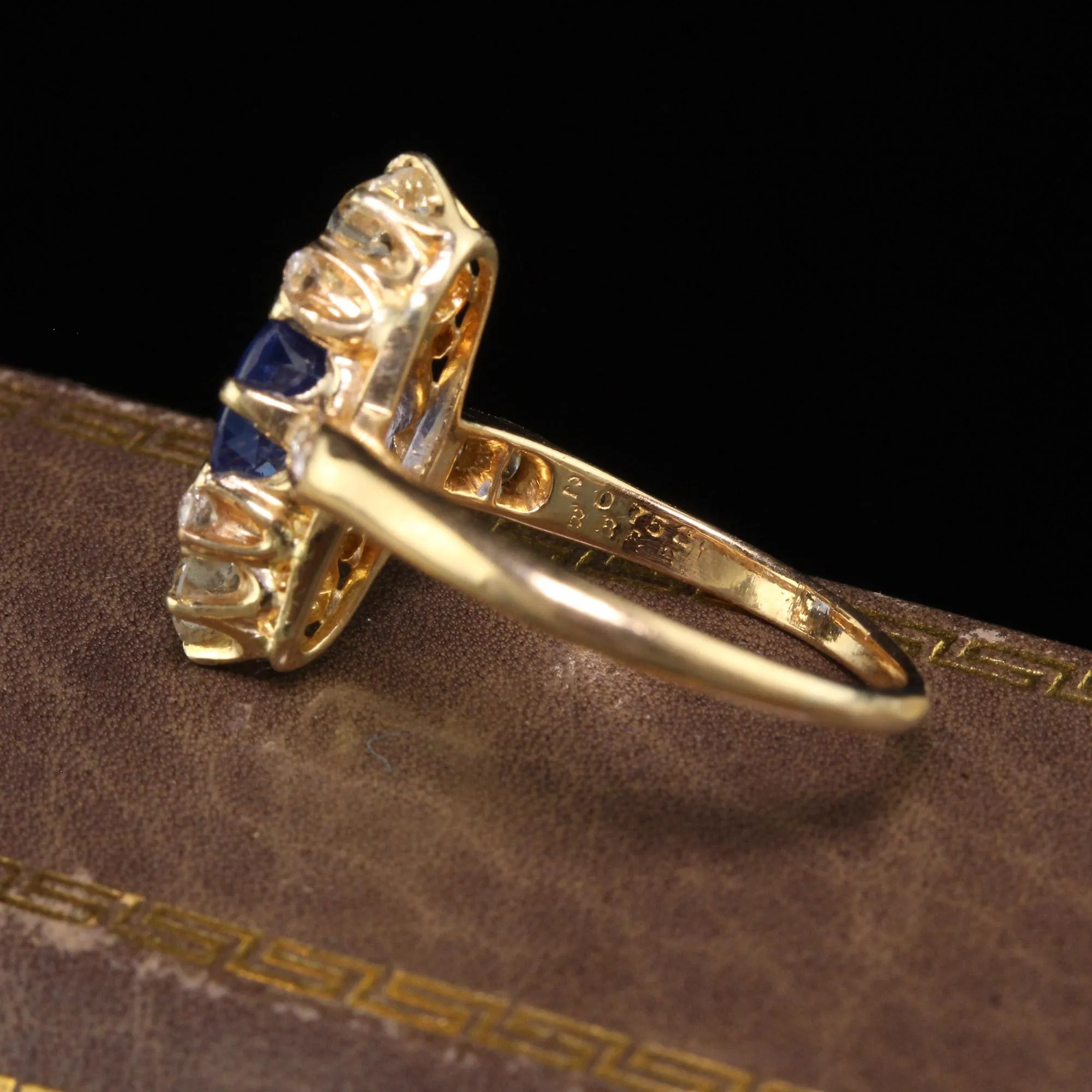 Antique Art Deco Bailey Banks Biddle 18K Yellow Gold Sapphire Diamond Ring - GIA