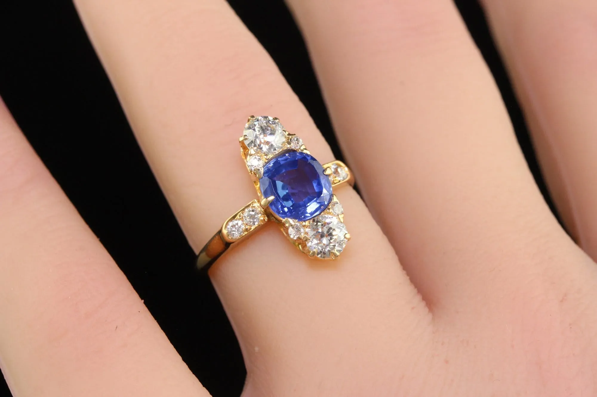 Antique Art Deco Bailey Banks Biddle 18K Yellow Gold Sapphire Diamond Ring - GIA