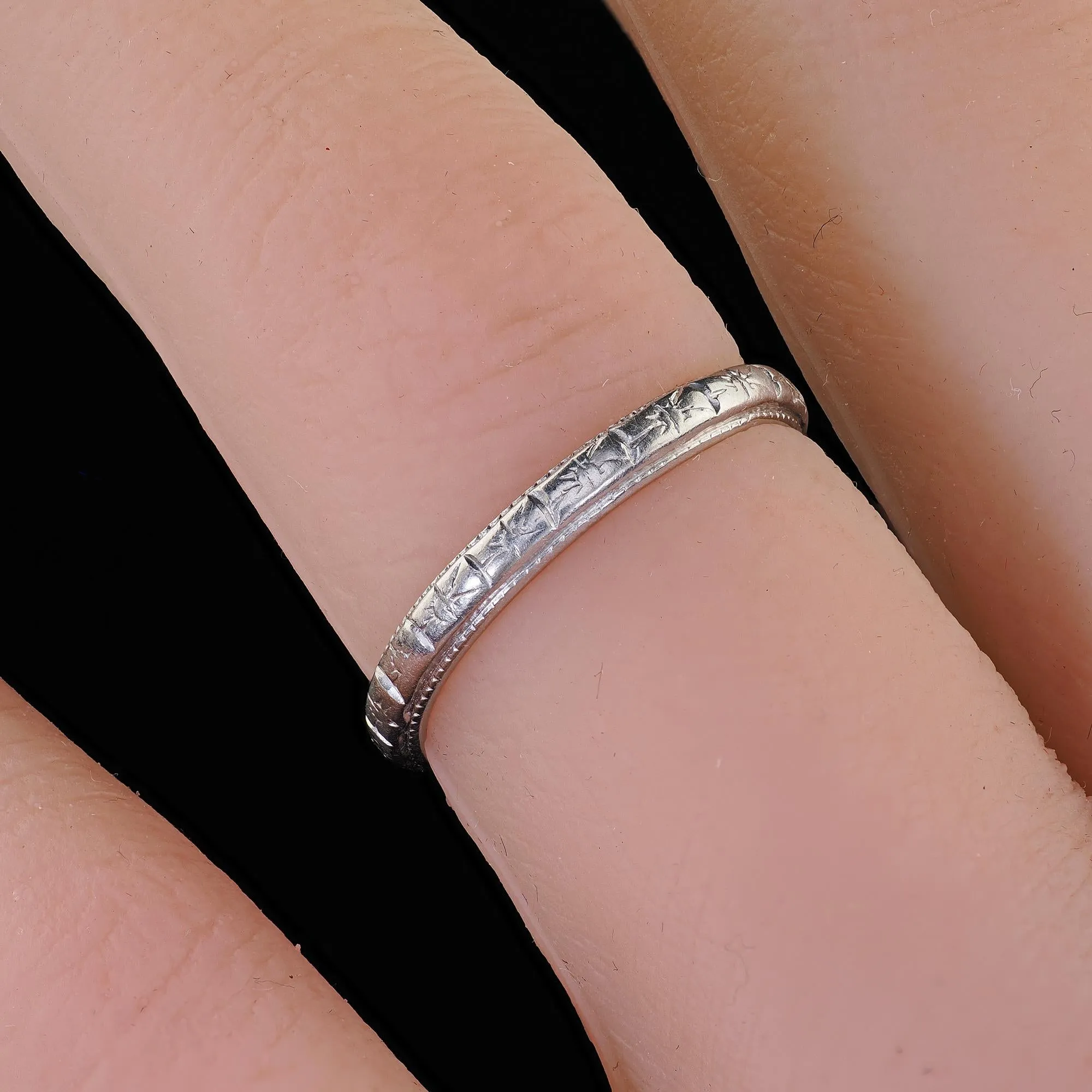Antique Art Deco Platinum Engraved Wedding Band - 5 3/4