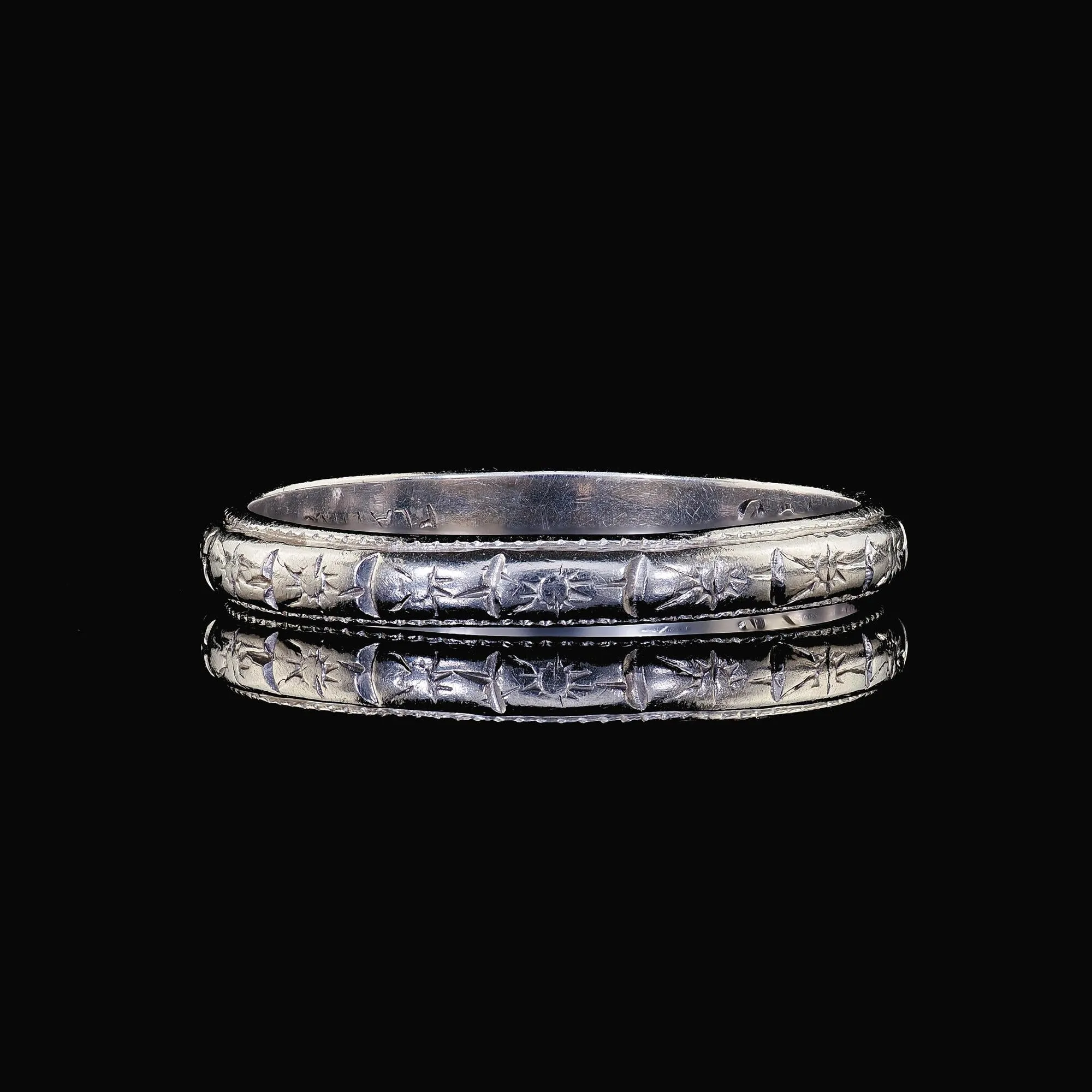 Antique Art Deco Platinum Engraved Wedding Band - 5 3/4