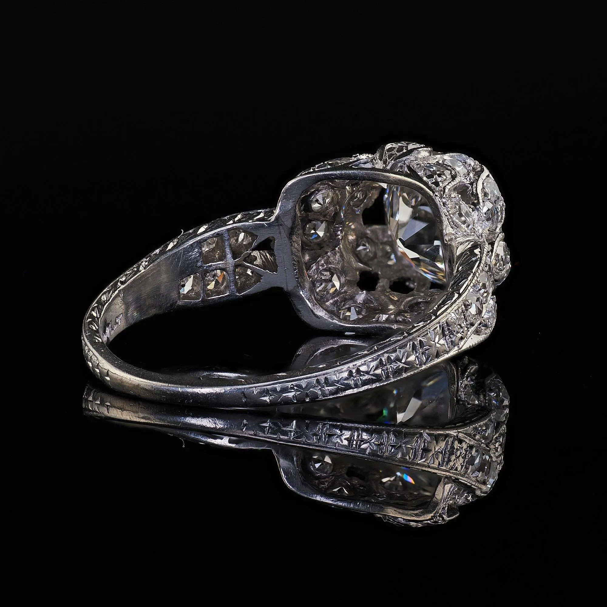 Antique Edwardian Platinum Old Euro Cut Butterfly Motif Engagement Ring - GIA