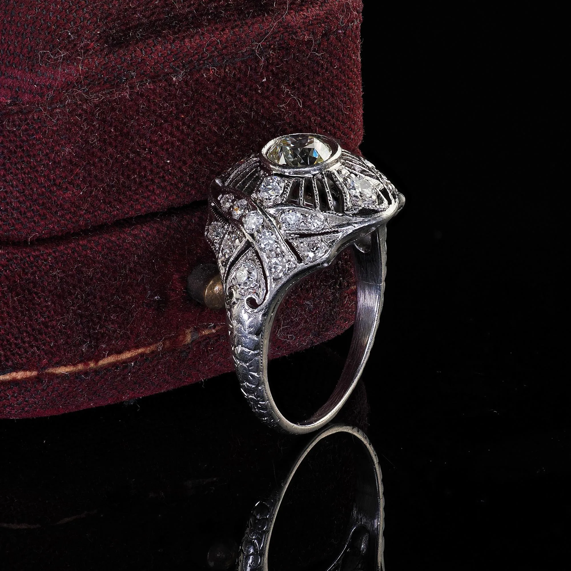 Antique Edwardian Platinum Old Euro Diamond Filigree Engagement Ring