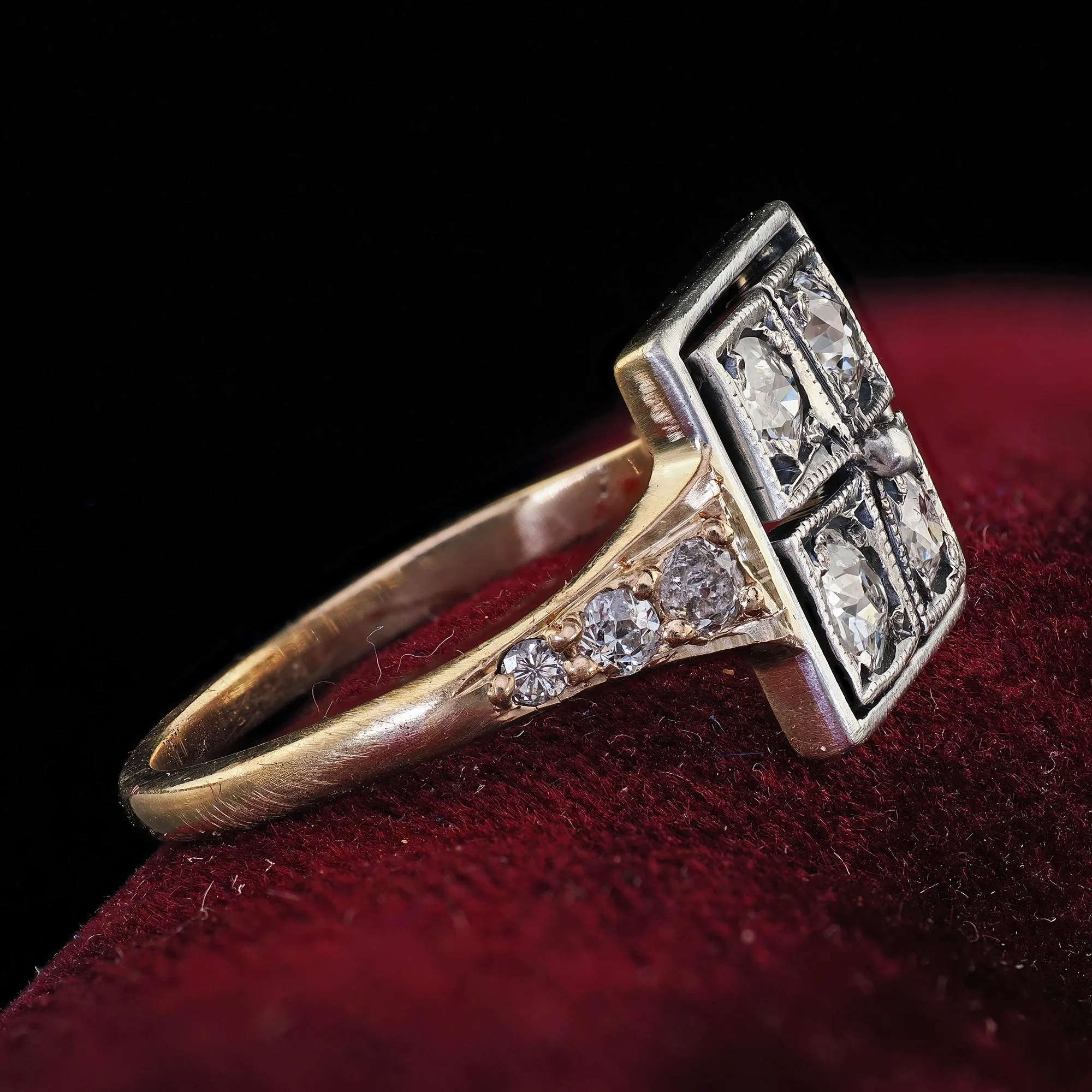 Antique Victorian 14K Yellow Gold Silver Top Old Mine Diamond Ring