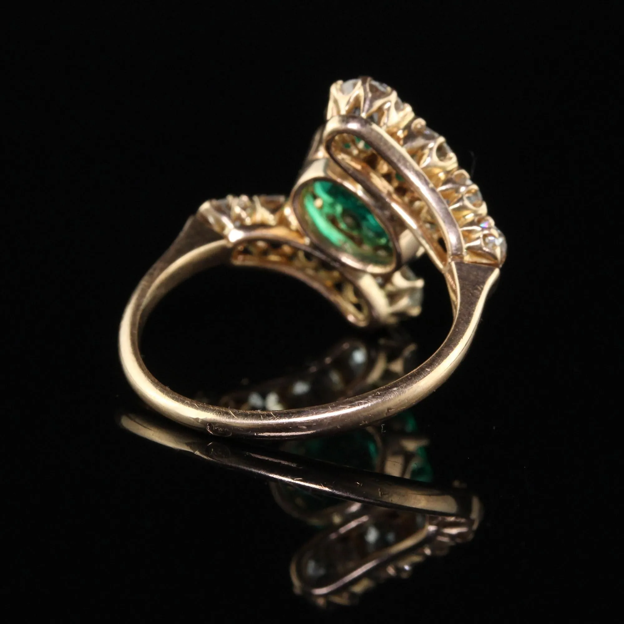 Antique Victorian 18K Rose Gold Old Mine Diamond Emerald Engagement Ring - GIA