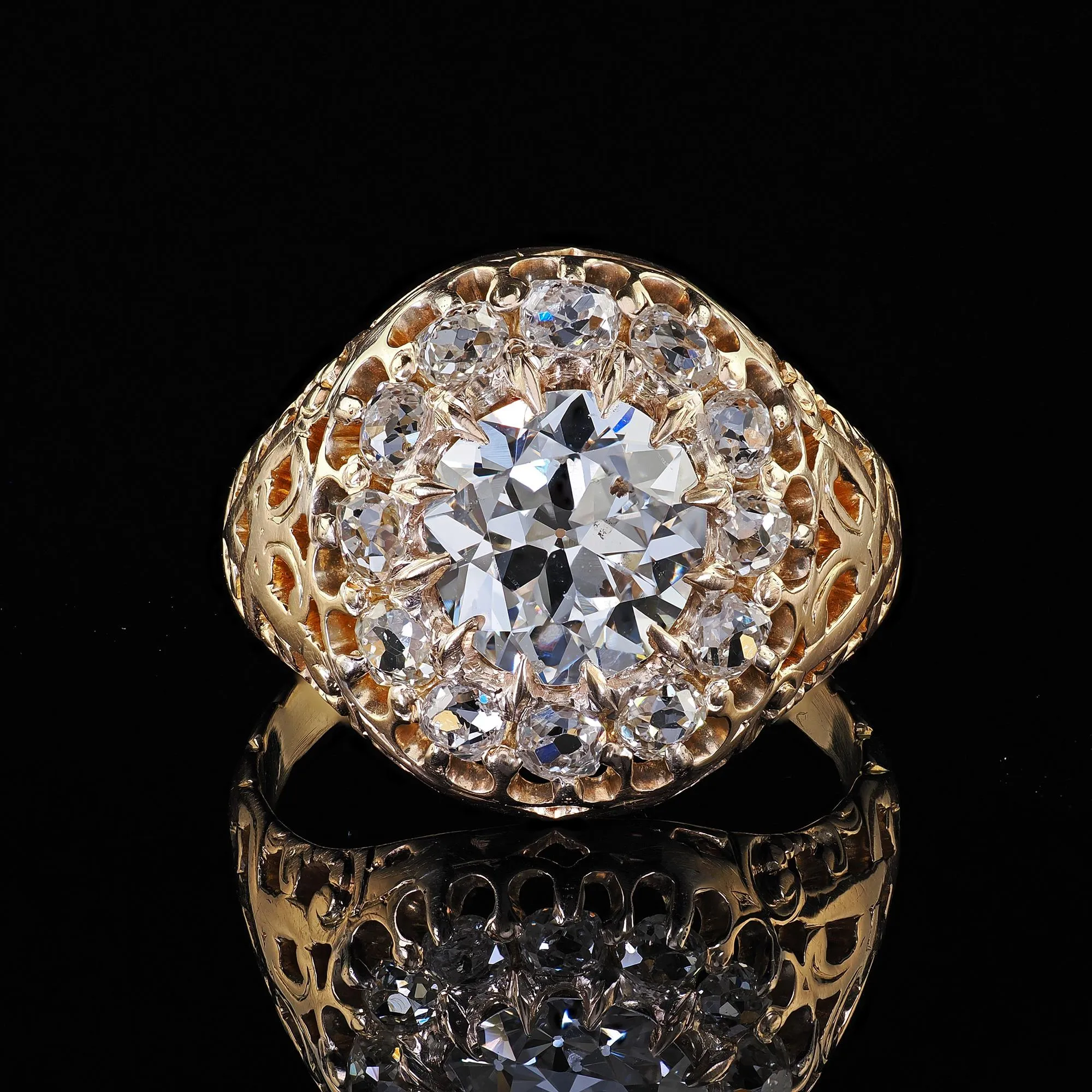 Antique Victorian 18K Yellow Gold Old Euro Diamond Engagement Ring - GIA