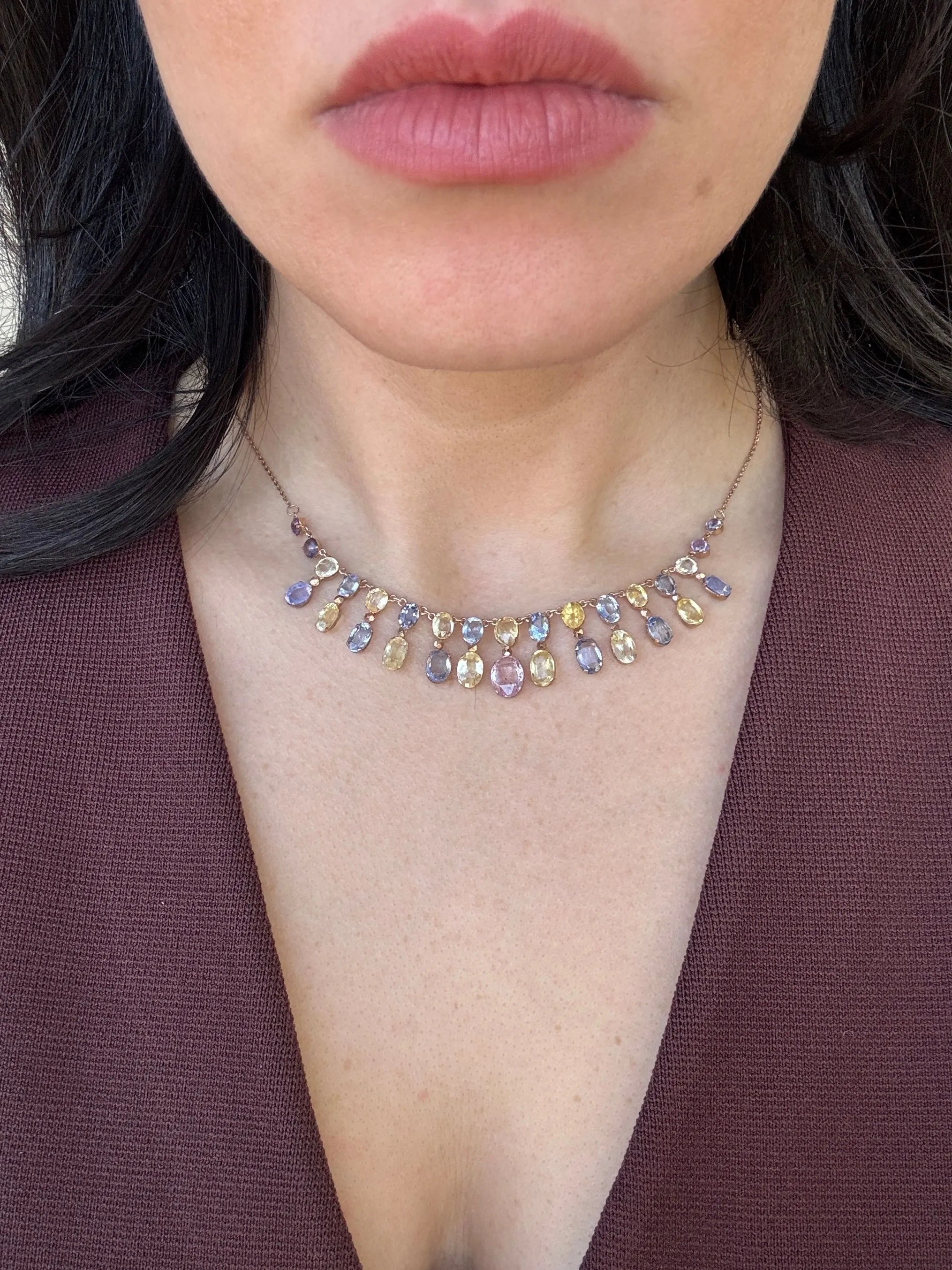 Antique Victorian 8K Yellow Gold Natural Sapphire Graduated Necklace - GIA