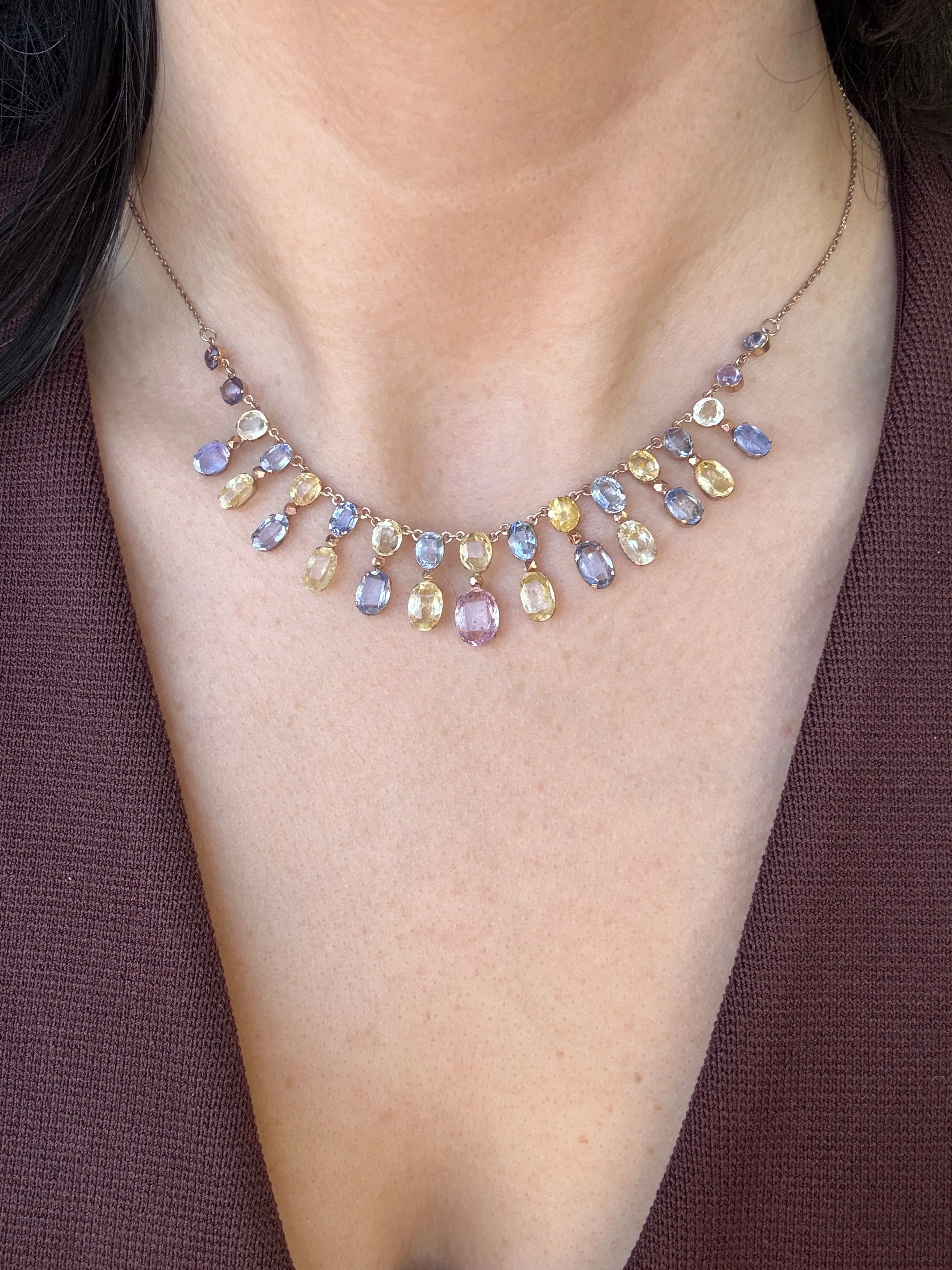 Antique Victorian 8K Yellow Gold Natural Sapphire Graduated Necklace - GIA