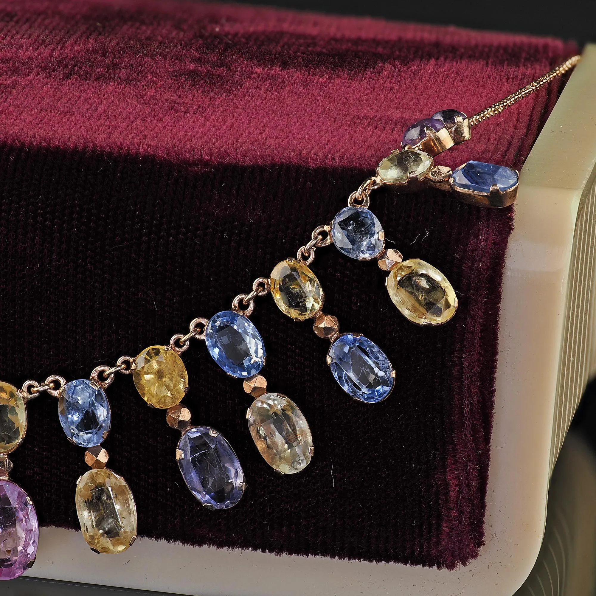 Antique Victorian 8K Yellow Gold Natural Sapphire Graduated Necklace - GIA