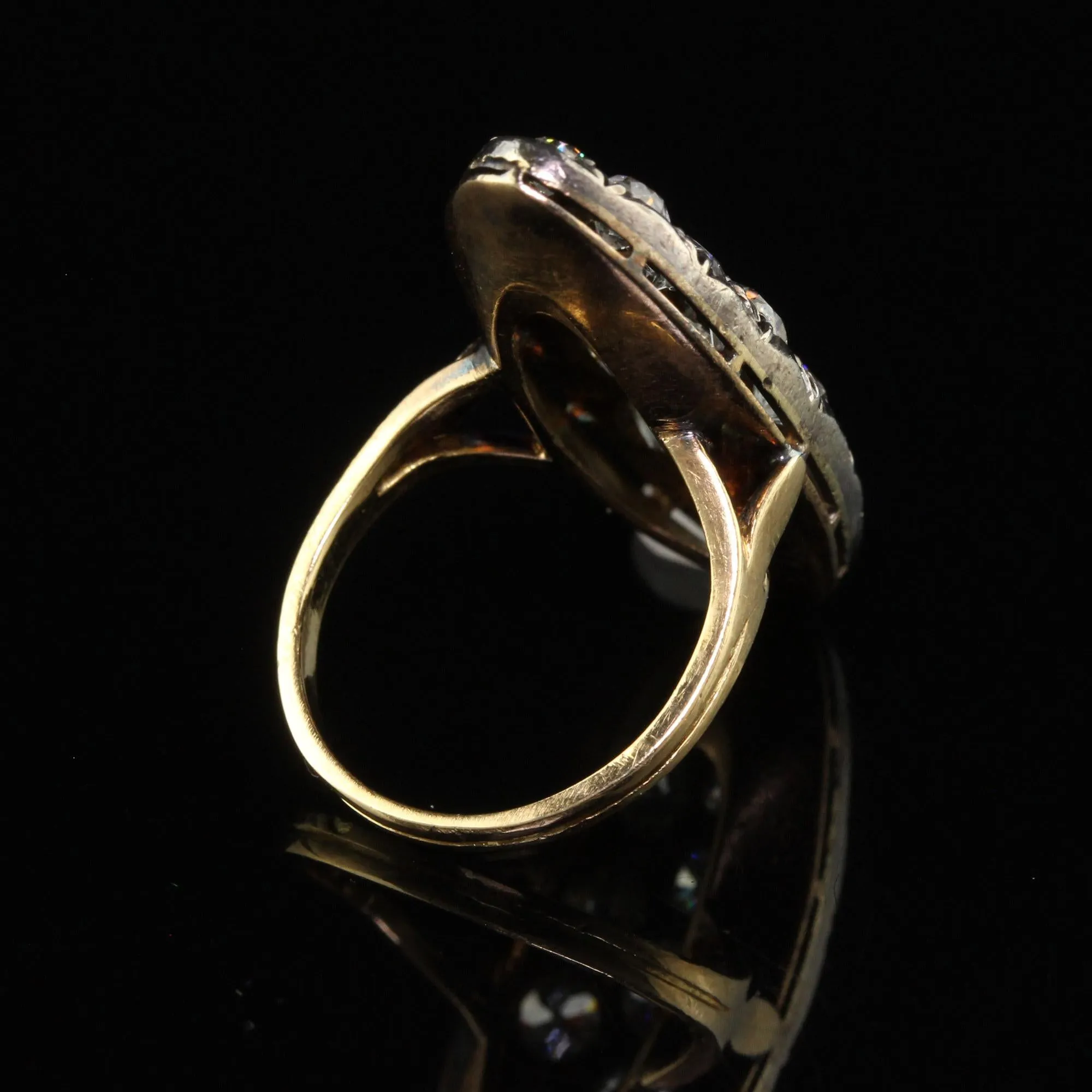 Antique Victorian French 18K Yellow Gold Old Mine Diamond Navette Ring
