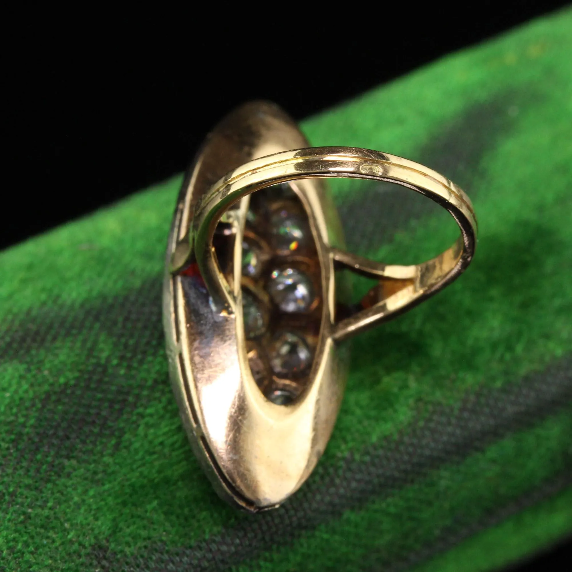 Antique Victorian French 18K Yellow Gold Old Mine Diamond Navette Ring