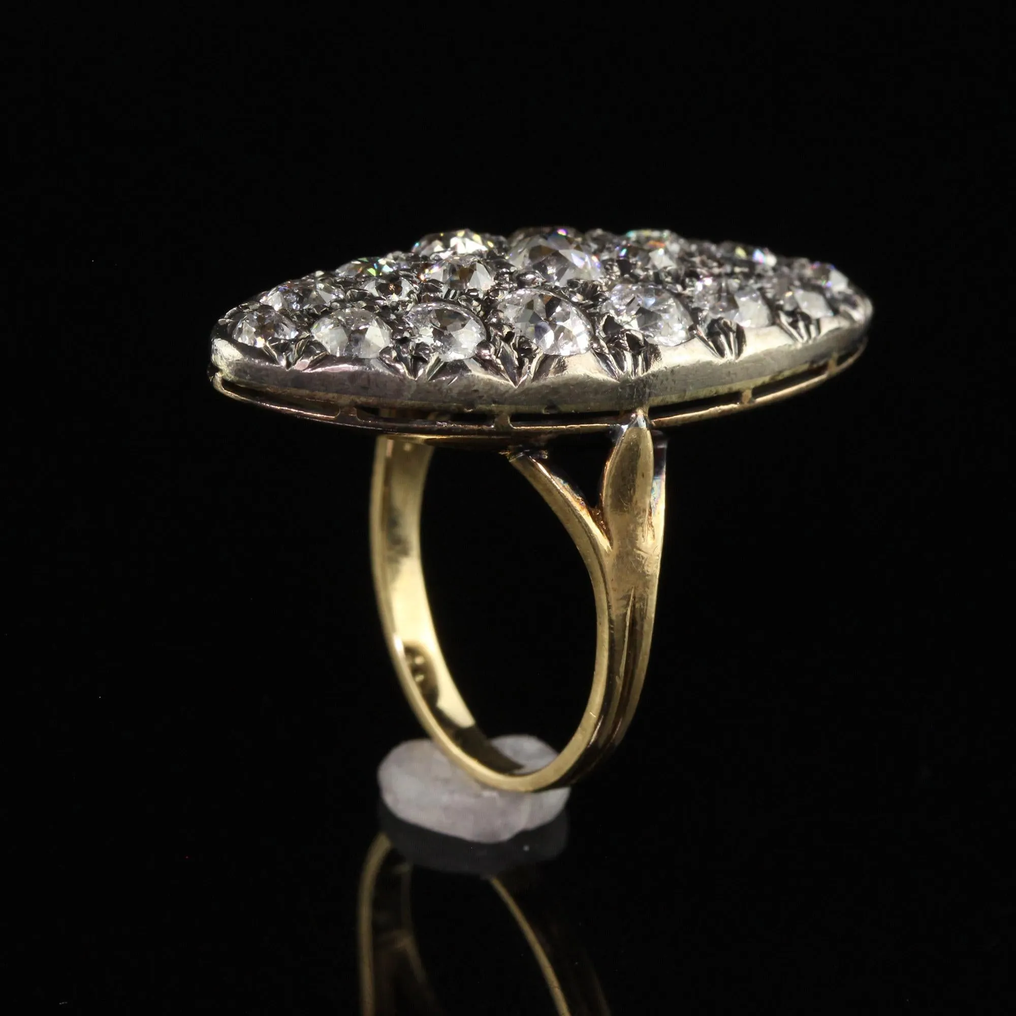 Antique Victorian French 18K Yellow Gold Old Mine Diamond Navette Ring