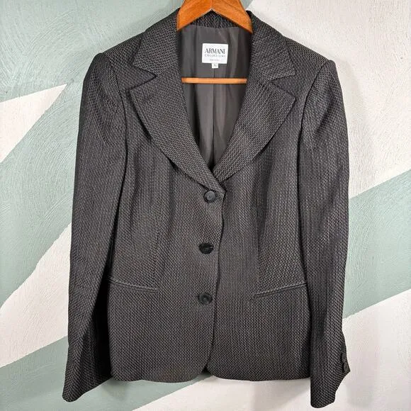 Armani Collezioni Women's Career Casual  Size 10 Gray Textured Blazer Coat