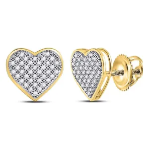 Attractive 10K Yellow Gold Round Diamond Heart Screwback Earrings 1/4 CTTW