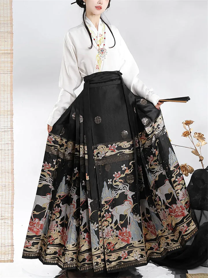 Auspicious Deer Graphic Women's Traditional Chinese Skirt