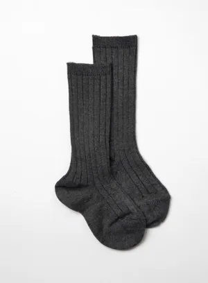 Baby Ribbed Knee High Socks in Charcoal