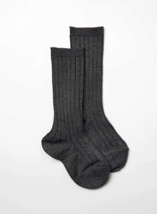 Baby Ribbed Knee High Socks in Charcoal