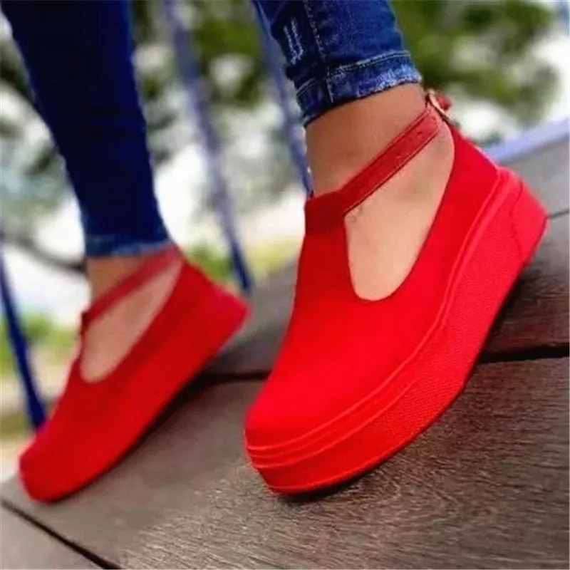 Back  To School Outfit  lovevop  New Women's Platform Vulcanized Summer Flats Women Casual Loafers Plus Size Female Buckle Strap Shoes Fashion Footwear