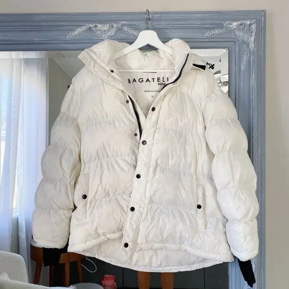 Bagatelle Puffer Hooded Jacket Relaxed Fit Ivory White XL