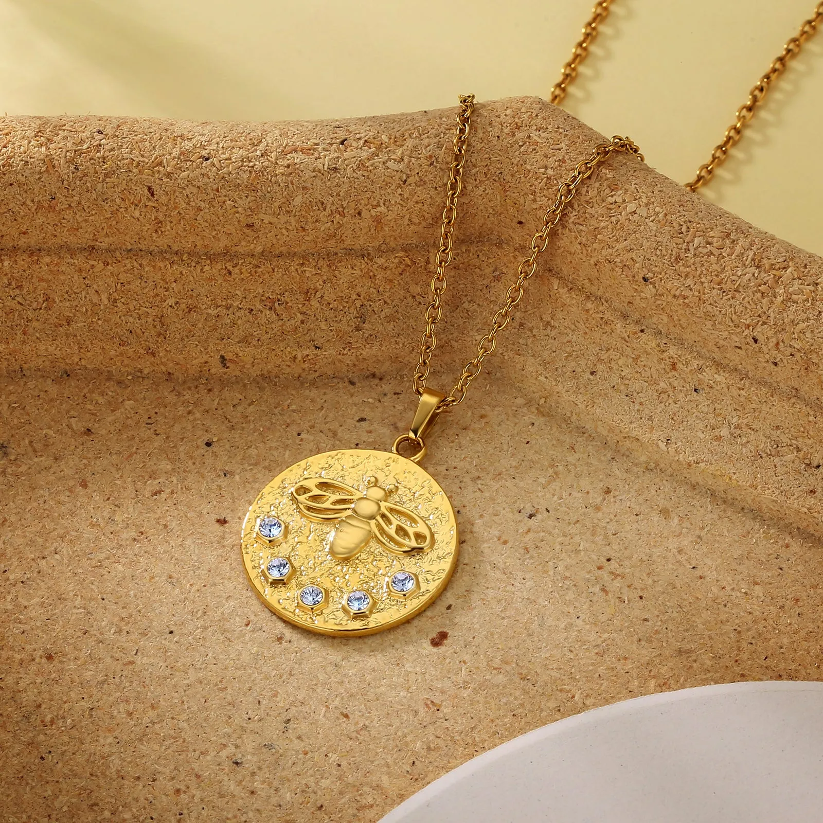 Bee Gold Coin Pendant Necklace for Women