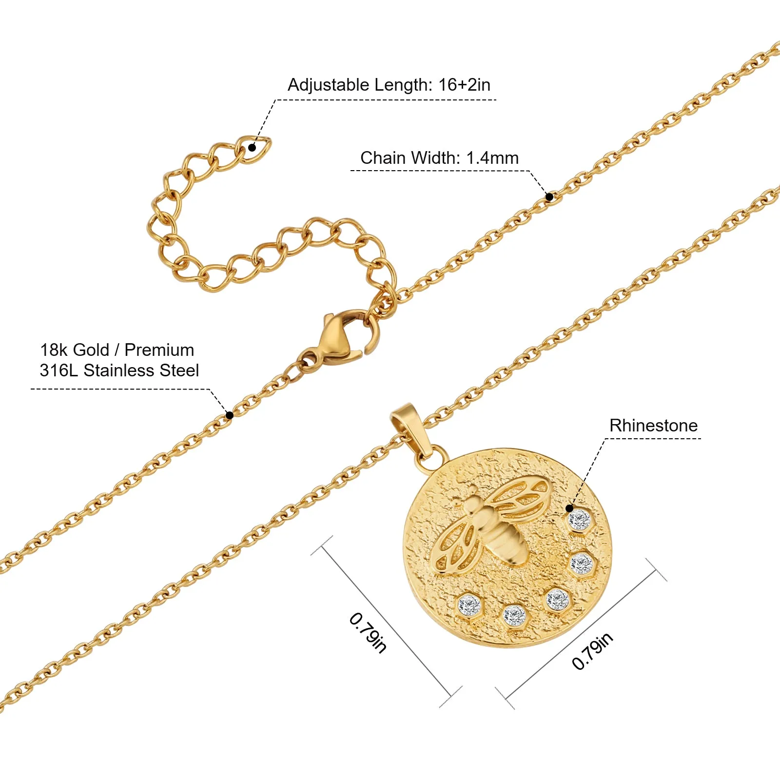 Bee Gold Coin Pendant Necklace for Women