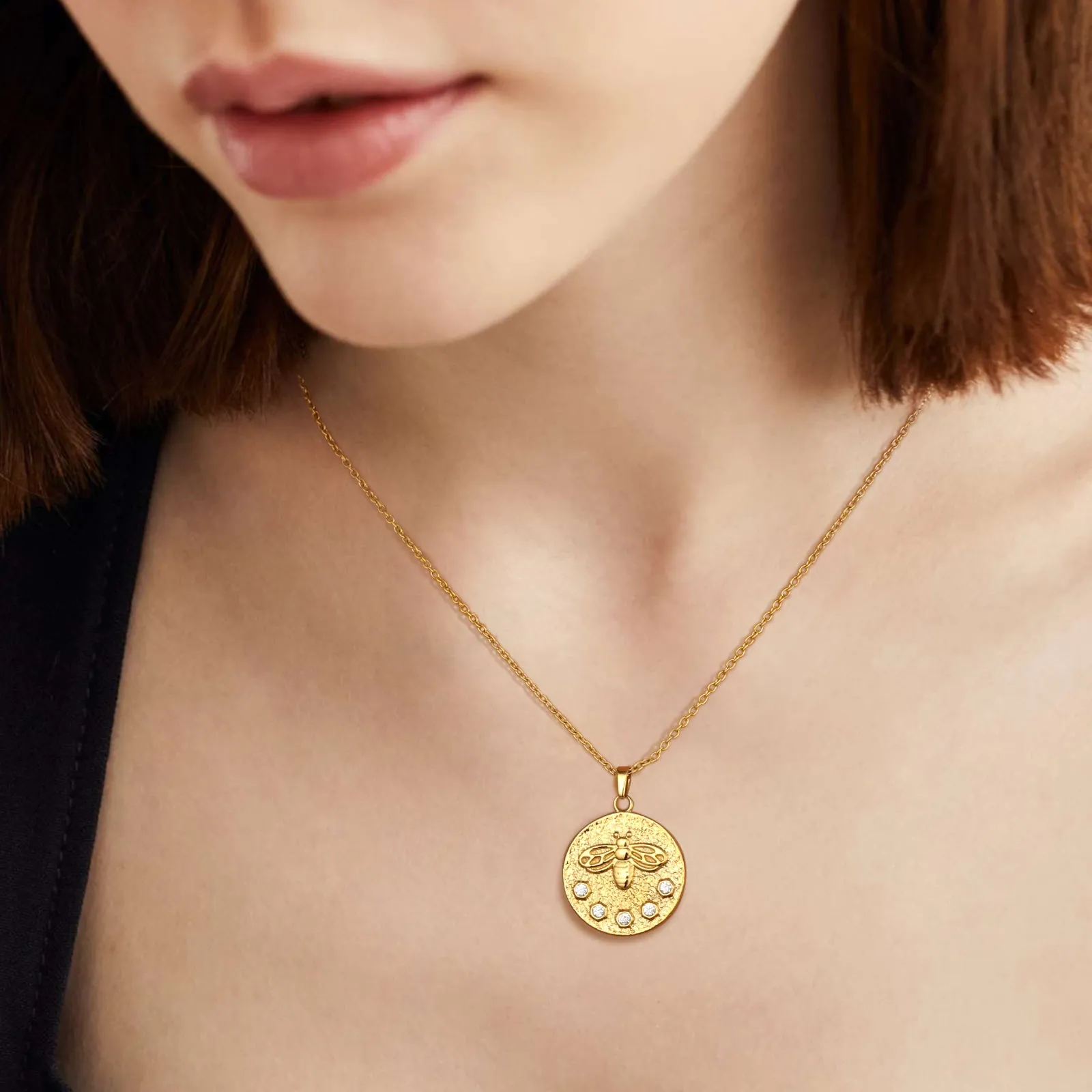Bee Gold Coin Pendant Necklace for Women