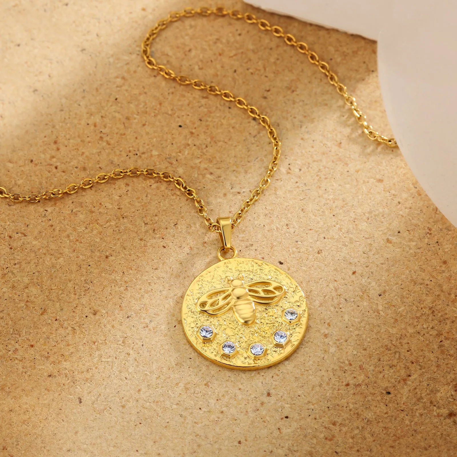 Bee Gold Coin Pendant Necklace for Women