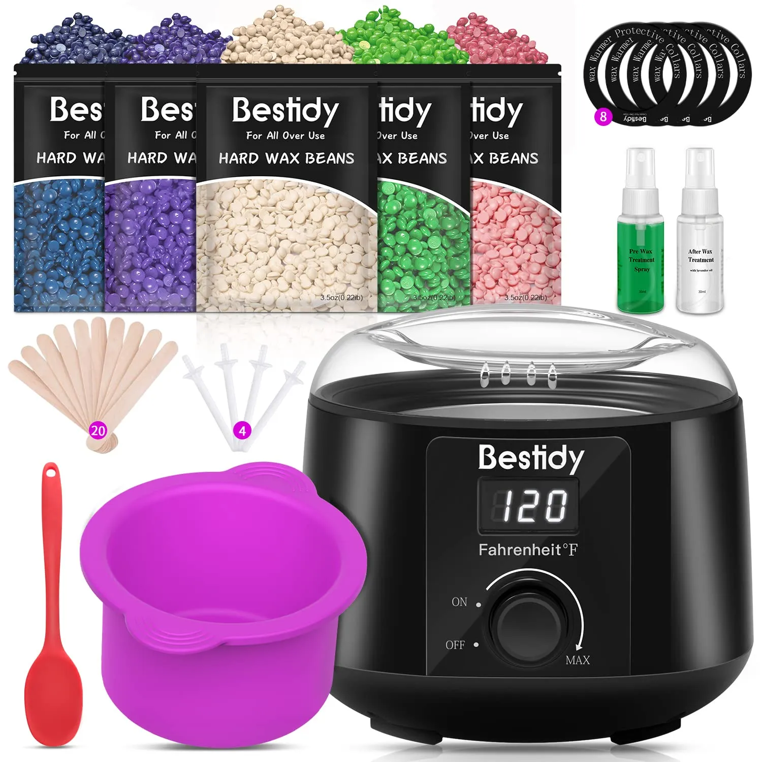 Bestidy Waxing Kit for Women and Men Home Wax Warmer with 5 Pack Hard Wax Beans Hot Wax Hair Removal for Brazilian Body Underarm Bikini Chest Legs Face Eyebrow
