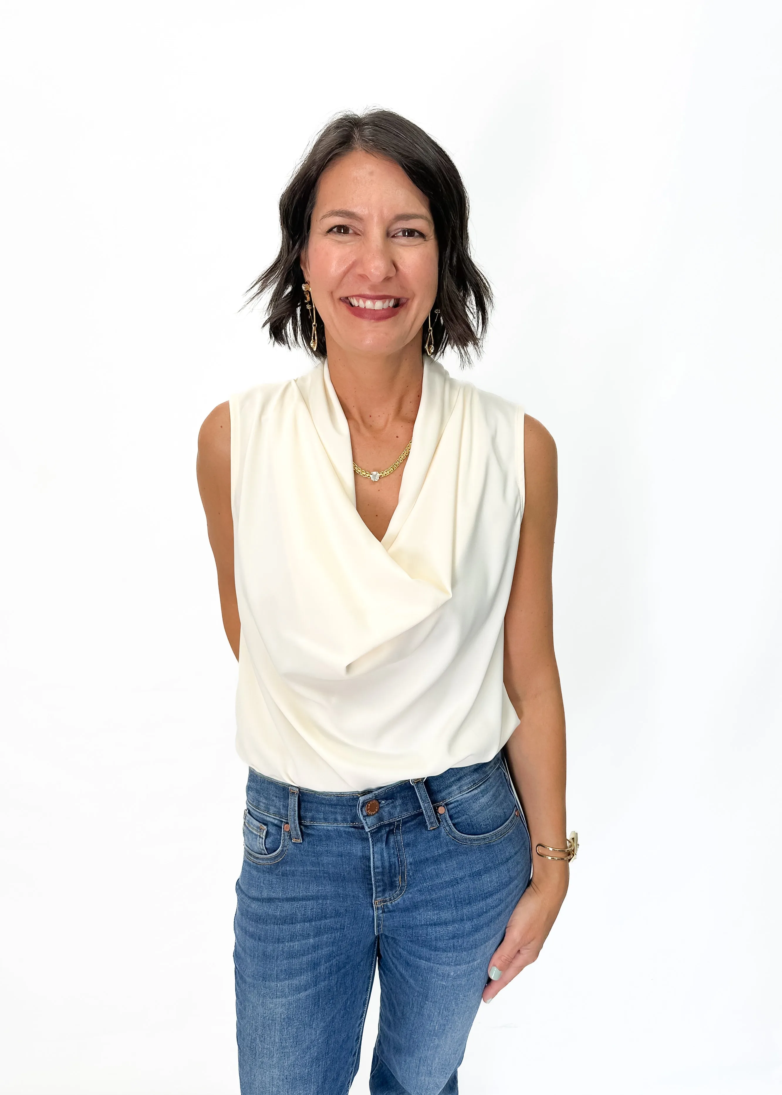 Bishop   Young Olivia Cowl Neck Top - Pearl