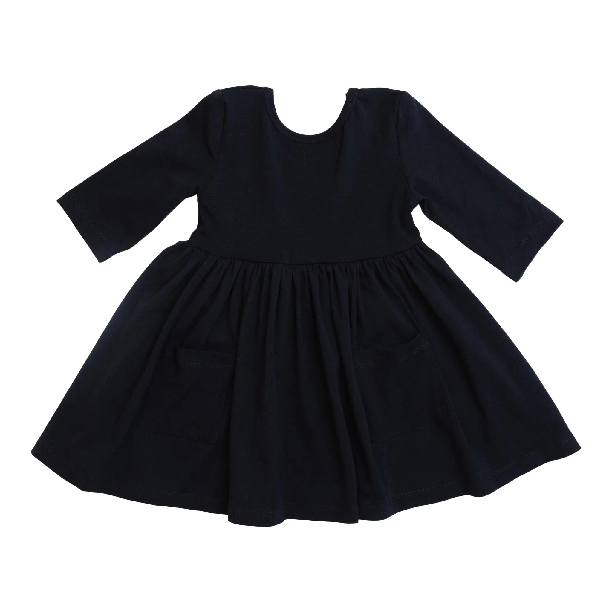 BLACK 3/4 SLEEVE POCKET TWIRL DRESS