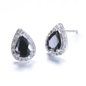 Black Crystal & Cubic Zirconia Silver-Plated Teardrop Cushion Stud Earrings