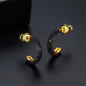 Black Cubic Zirconia & 18K Gold-Plated Huggie Earrings