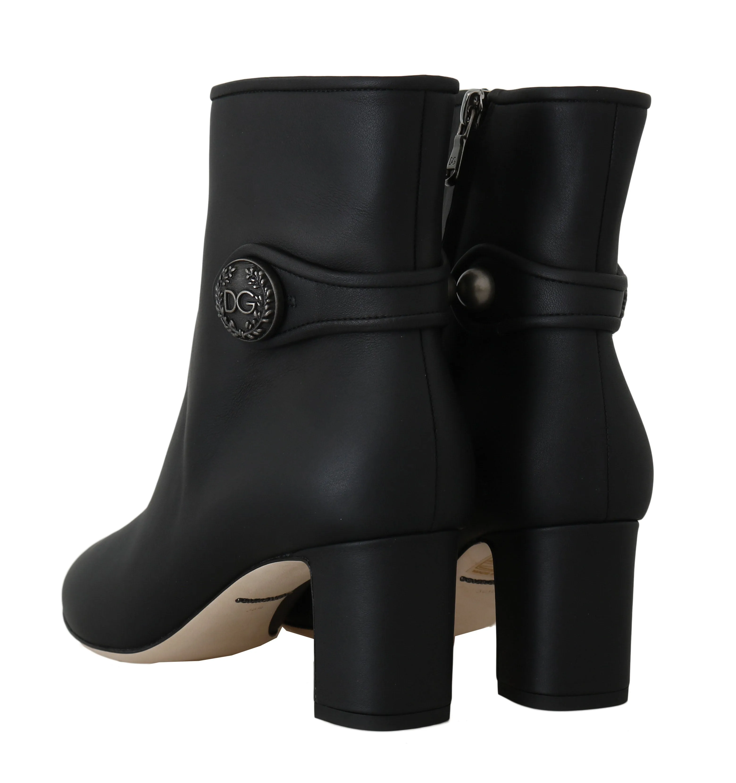 Black Leather DG Logo Heels Booties