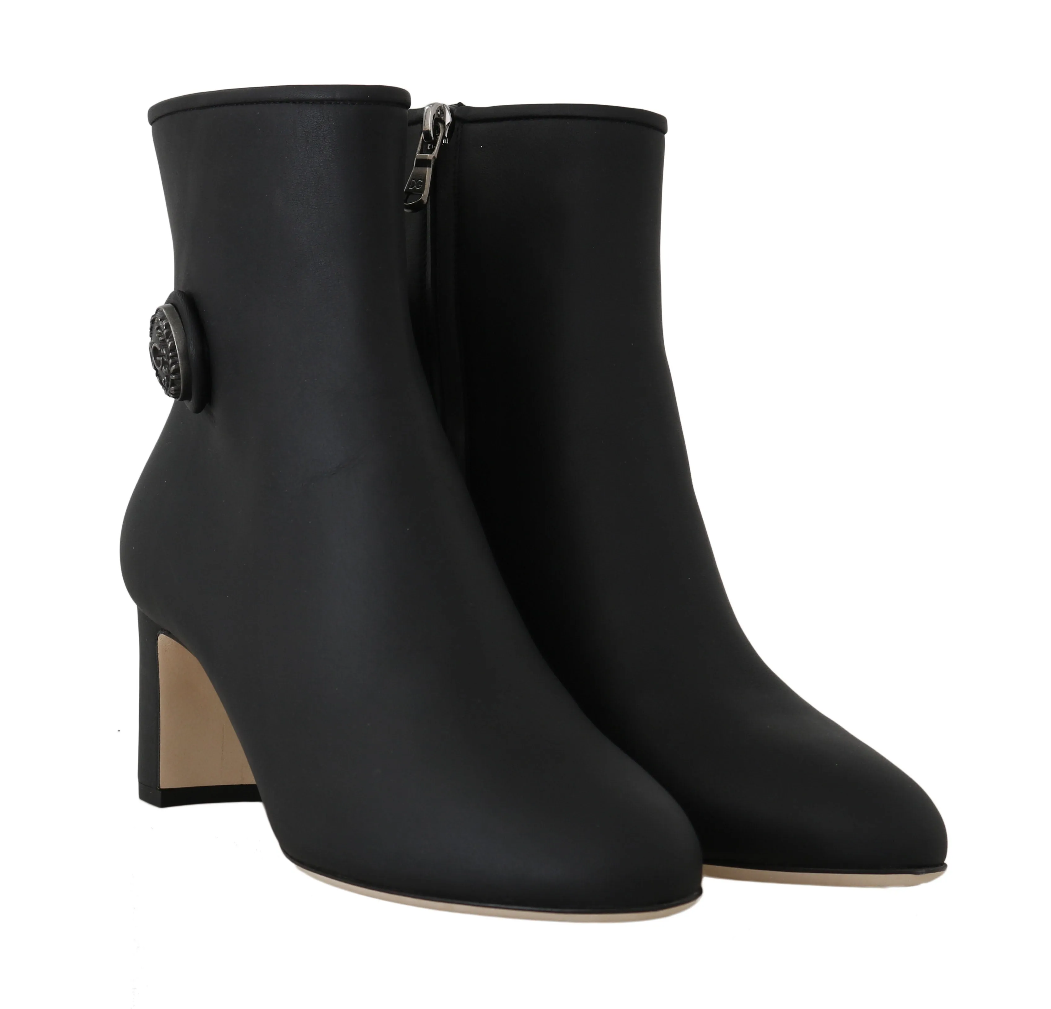Black Leather DG Logo Heels Booties