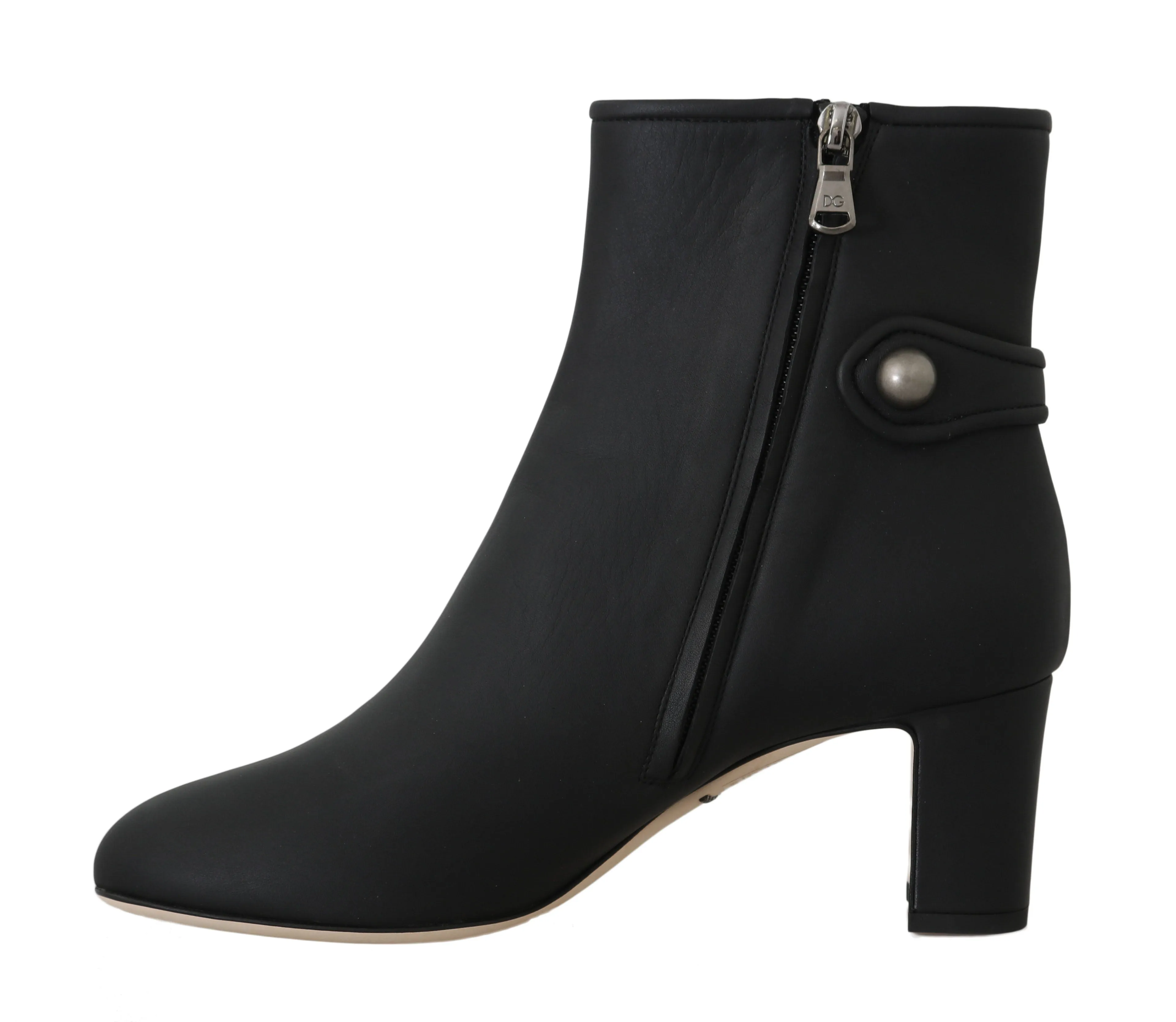 Black Leather DG Logo Heels Booties
