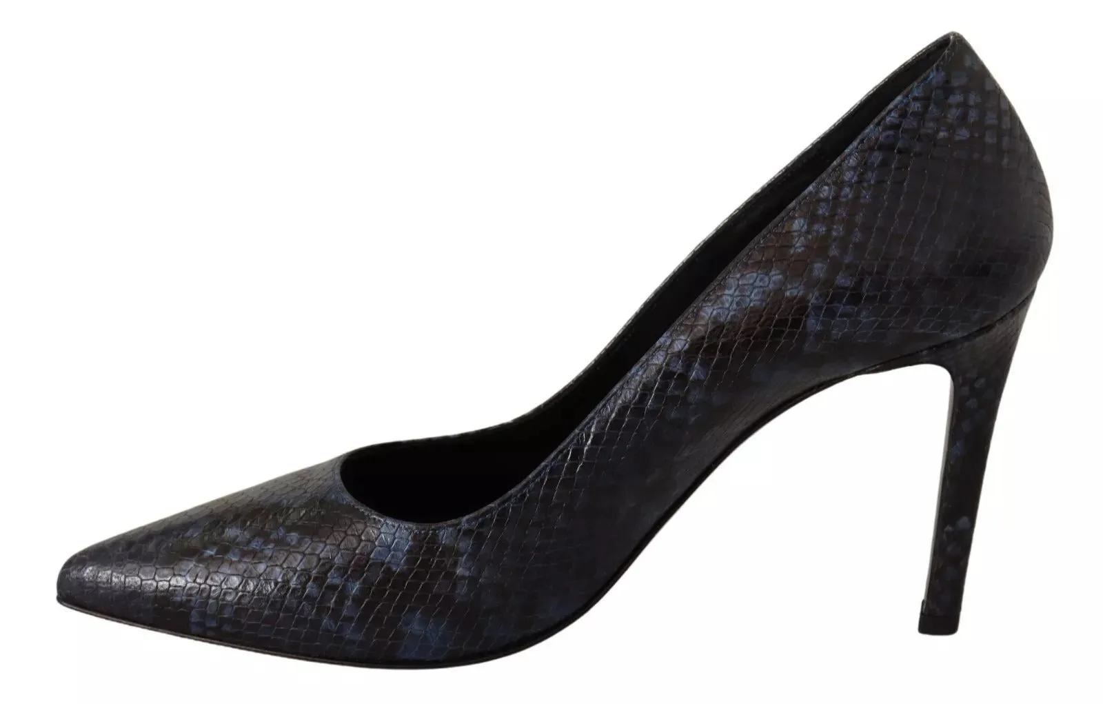 Black Snake Skin Leather Stiletto High Heels Pumps Shoes