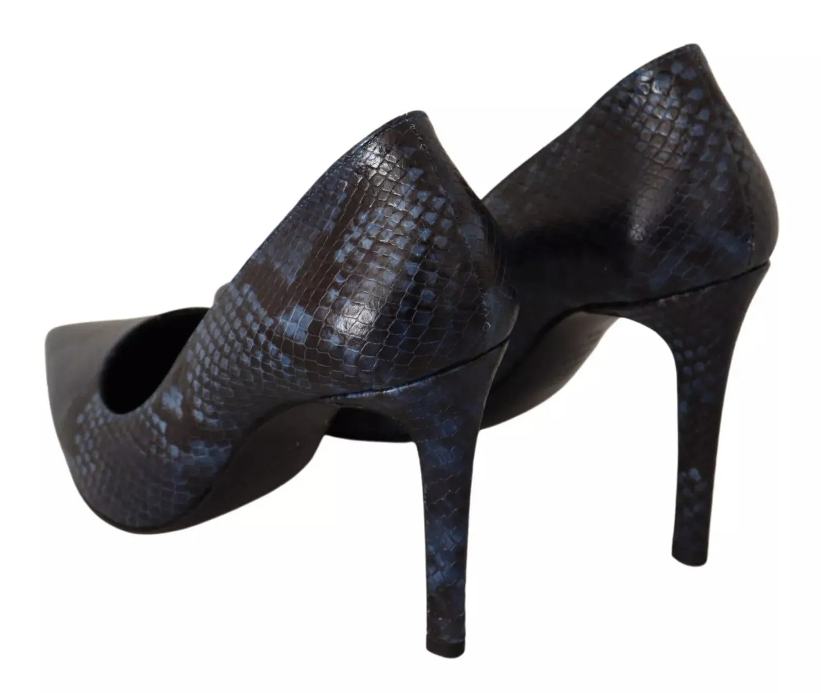 Black Snake Skin Leather Stiletto High Heels Pumps Shoes