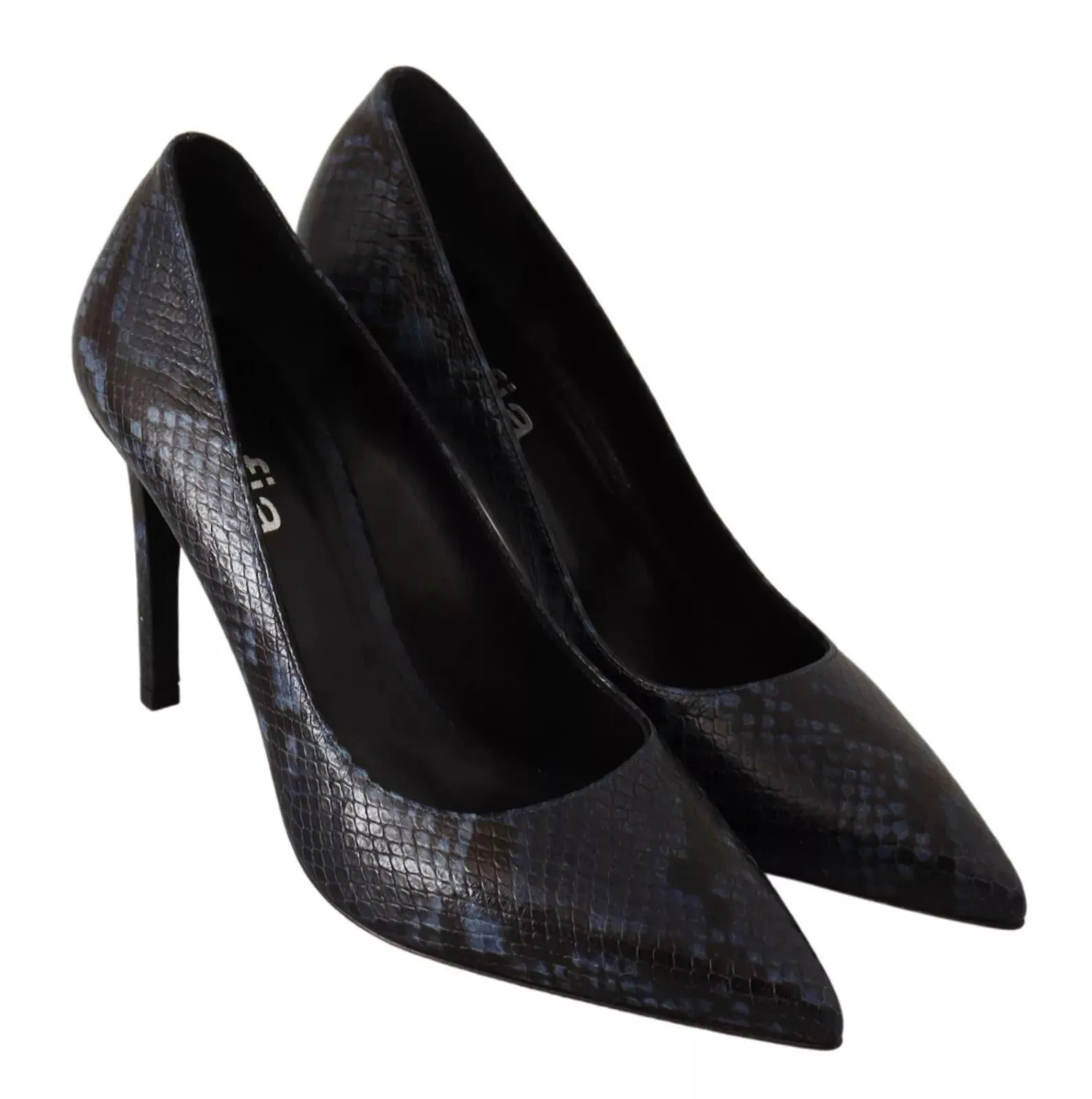 Black Snake Skin Leather Stiletto High Heels Pumps Shoes