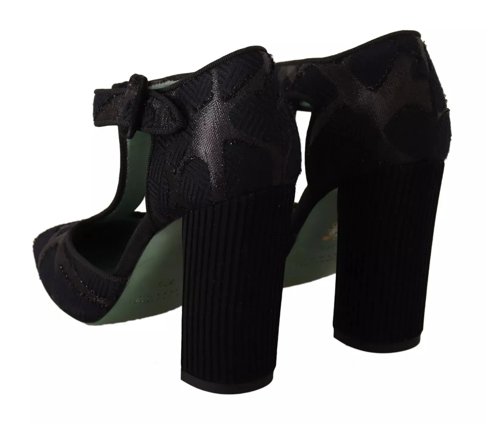 Black Suede Leather Block Heels Sandals Shoes