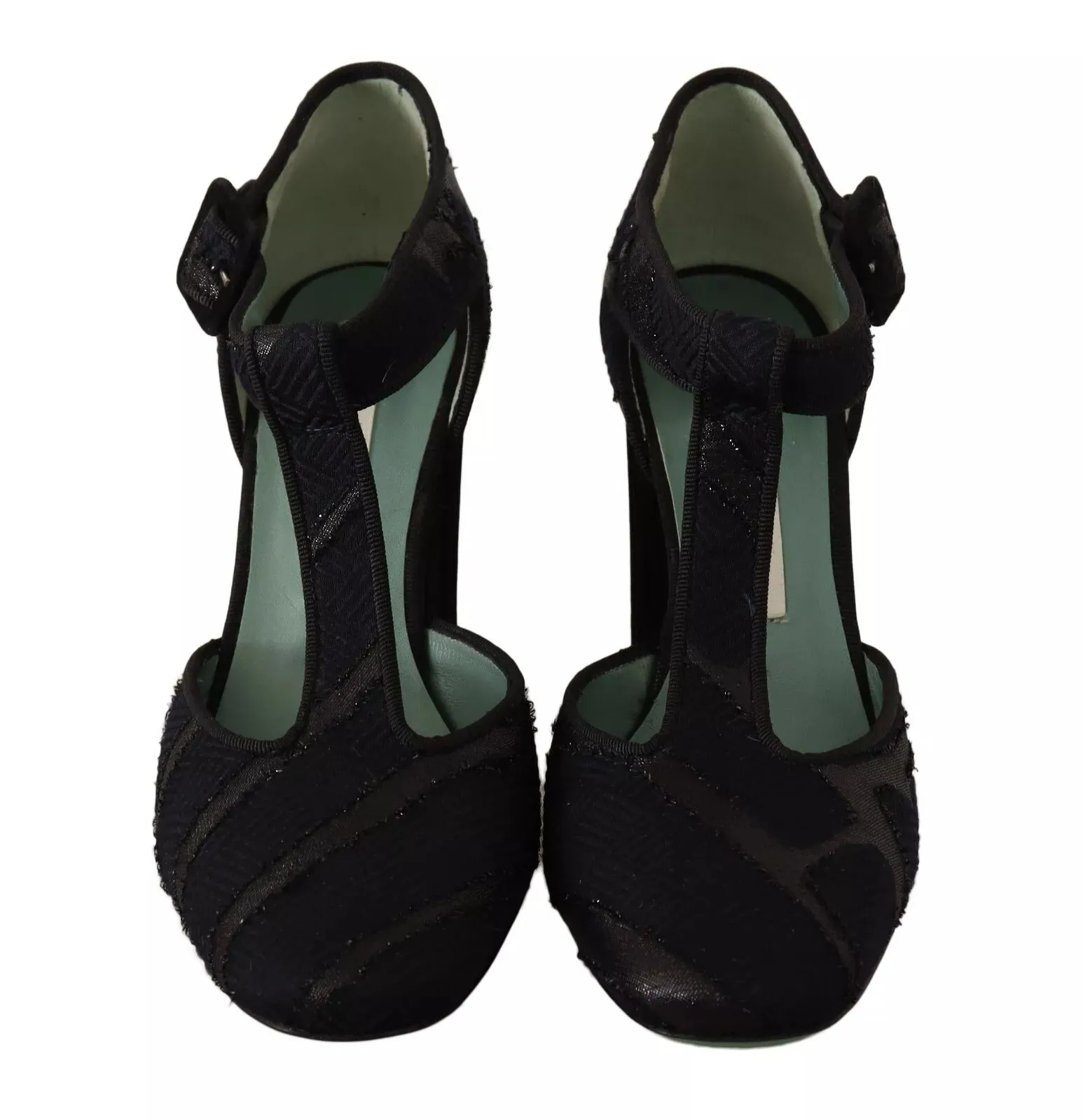 Black Suede Leather Block Heels Sandals Shoes