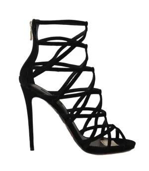 Black Suede Stiletto Heels Sandals