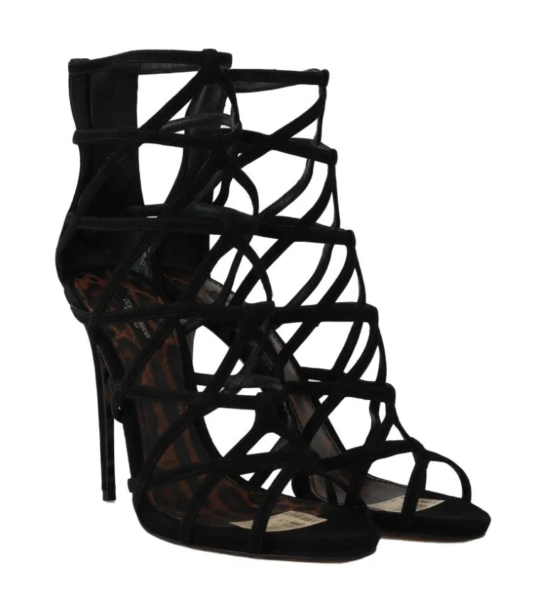 Black Suede Stiletto Heels Sandals