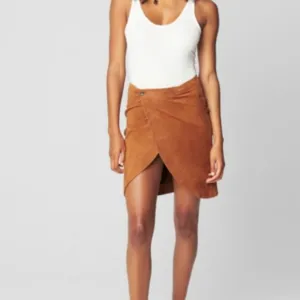 Blank NYC Leather Suede Cognac Brown Wrap Snap Sexy Mini Skirt Lined New 28 M